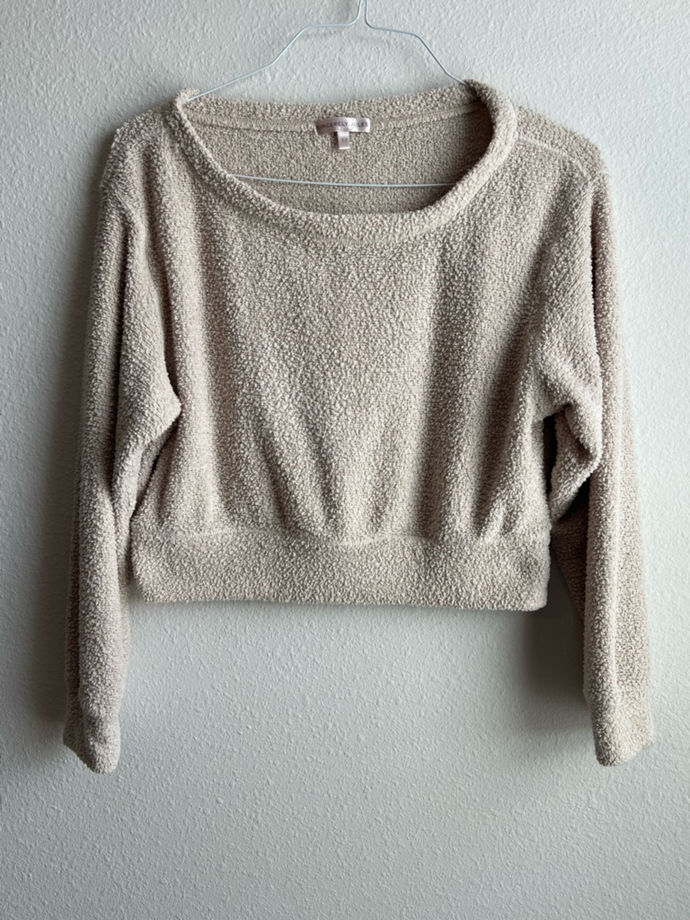 Sincerely Jules Cream Bouclé Cropped Sweater